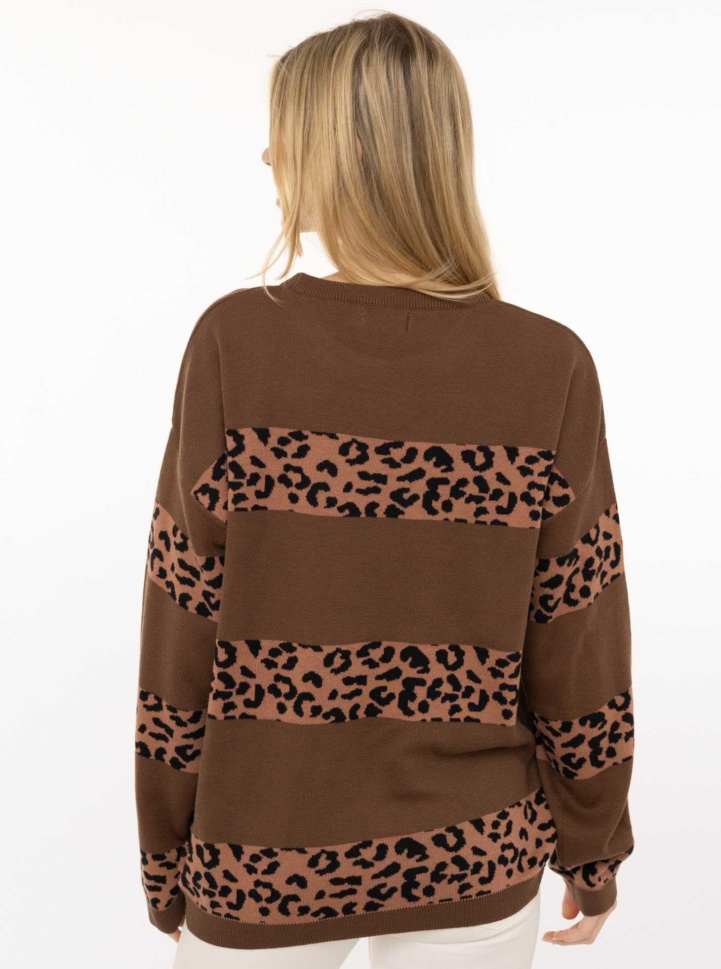 Zwillingsherz Damen Pullover – Sweater mit Animal Print Streifen – 100% Baumwolle – Weicher Strickpullover – Stylisch für Alltag, Herbst & Winter