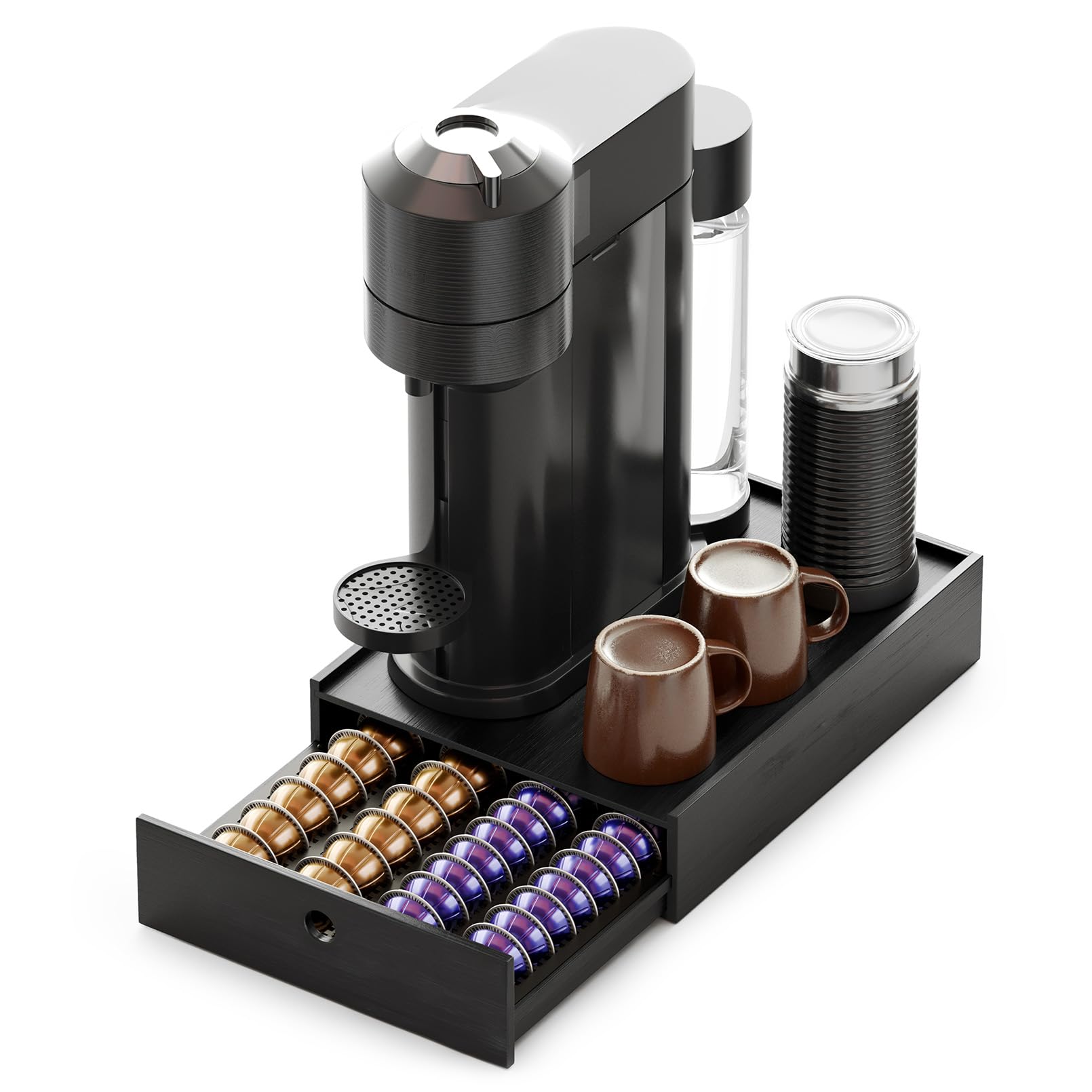 SpaceAid Bamboo Coffee Pod Holder Drawer Storage for Nespresso Vertuo Capsule, Pods Holder Organizer Tray for Nespresso Vertuo Holders, Compatible with 40 Big or 56 Small Vertuoline Pods (Black)box damaged