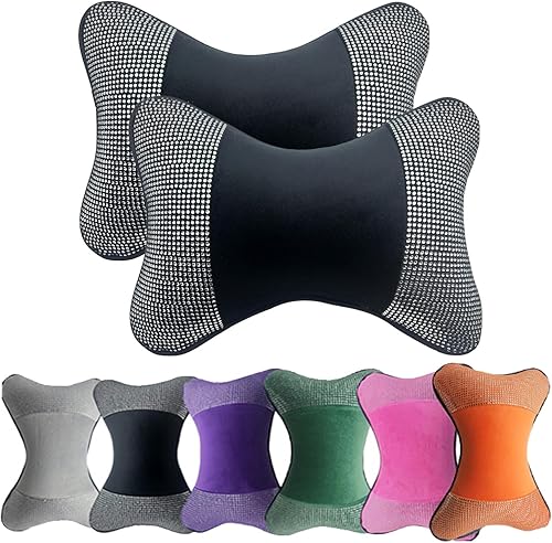 yuhuru Almohadas para el cuello del automóvil, 2 piezas, con cristales brillantes, para la mayoría de los automóviles, de terciopelo, no rellenas en
