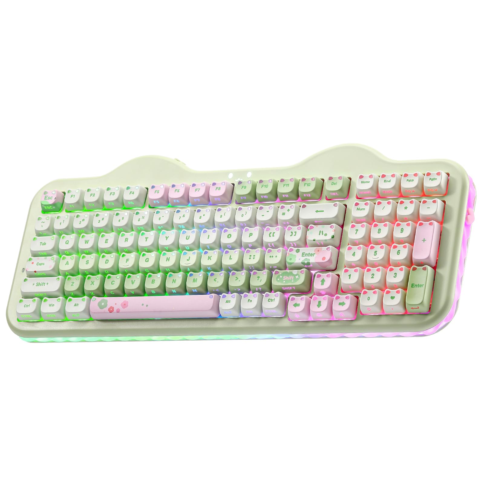 C98 Cute Wireless Mechanical Keyboard(Green Mao, Milk Switch)