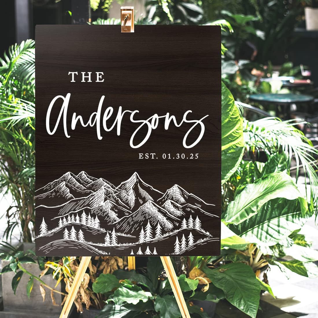 Andaz Press Large Wooden Welcome Sign for Wedding, Rustic Welcome Sign 16" x 20" Custom Last Name Woodland Forest Wedding Signage Dark Walnut MDF Wood Finish Wedding Reception Indoor Outdoor Signs
