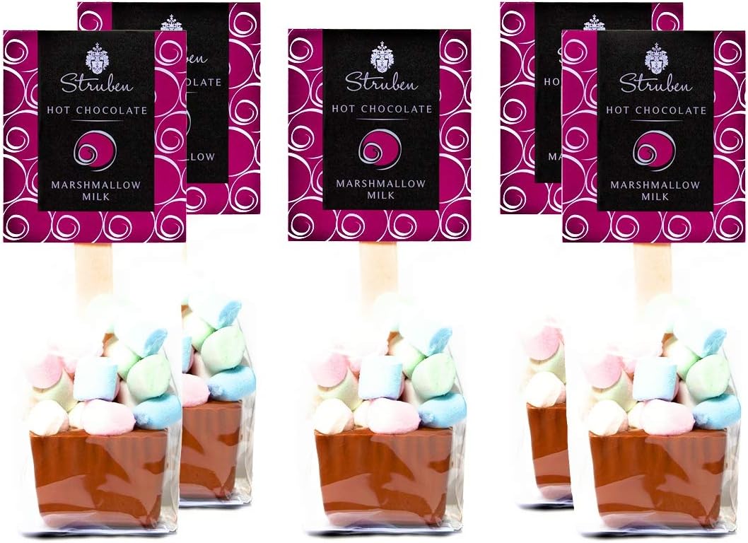 5 Pack Struben Milk Hot Chocolate Spoons with Marshmallows | Gift for Both Kids and Adults | Giftbox | Couverture Chocolate Quality Sticks