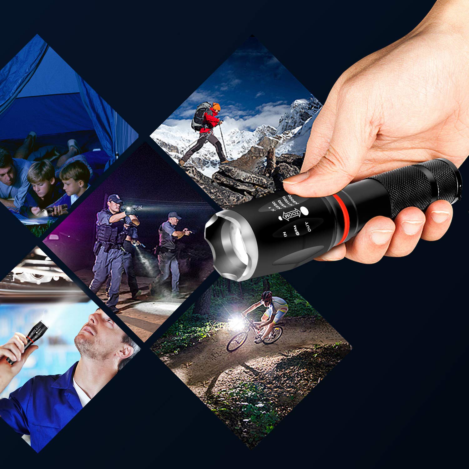 Lampe Torche LED 500000 Lumens Garberiel L2 - Rechargeable USB, étanche IP65, Ultra Puissante
