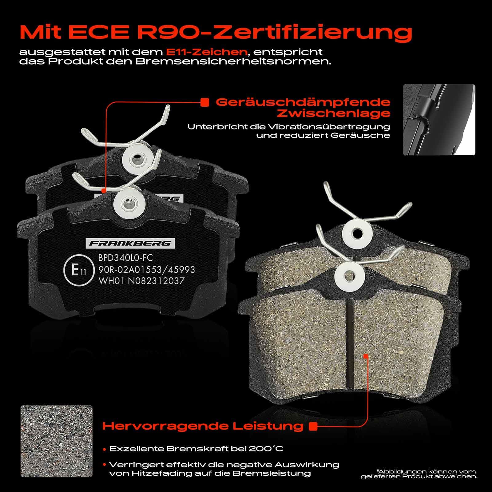 Frankberg Bremsensatz inkl. 2x Bremsscheiben + 4x Bremsbeläge Hinten Kompatibel mit Passa.t Variant 3B5 Passa.t Variant 3B6 A6 4B2 4B4 Replace# 1J0698451D, 1J0698451E
