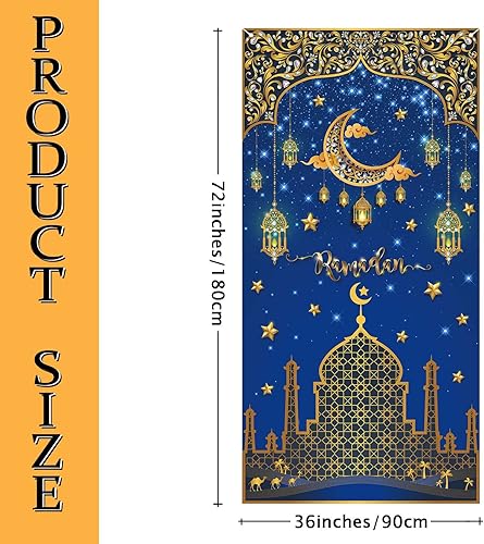 Miniatura 6 de FARMNALL Eid Ramadan Mubarak - Cubierta de puerta para Ramadán decoraciones de luna y estrella decoración islámica pancarta de puerta decoración