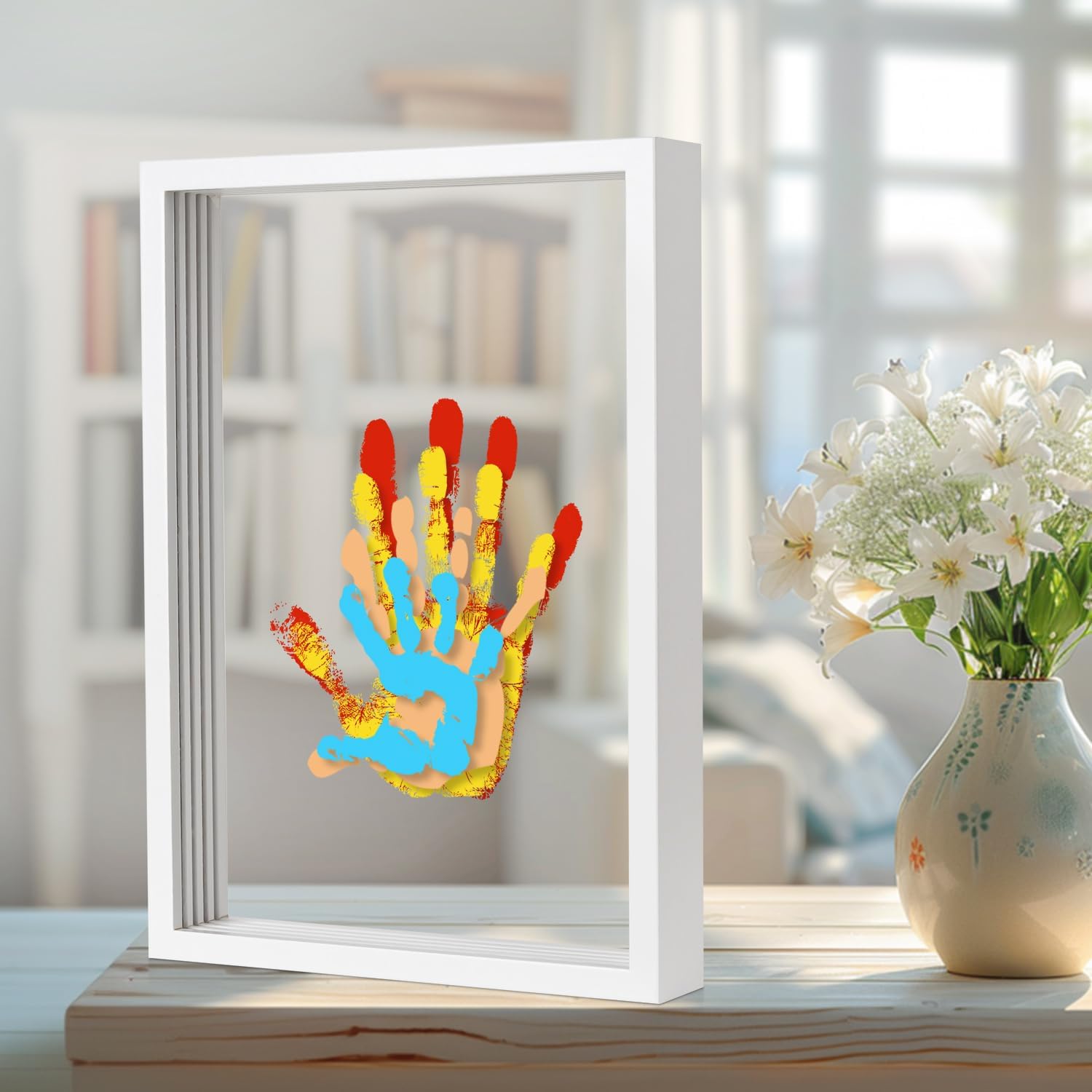 Family Handprint Kit, DIY Baby Hand Print Kit - New Parent Gifts Ideas Hand and 4 Sheets Footprint Keepsake Kit with Baby-Safe Paint,Create Lasting DIY Craft Keepsake Wooden Frame
