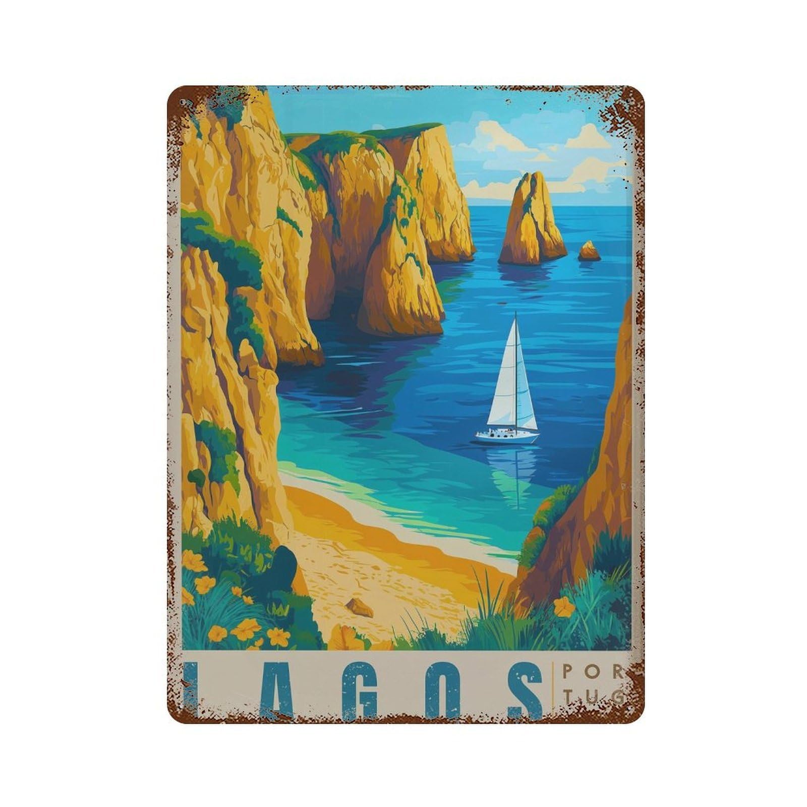 xiaoxiaoshen Lagos Portugal Travel Algarve Coast Wall Decor Art Metal Tin Poster Modern Home Decor Art Home Bar Shop Decorations Vintage Sign 40x30cm