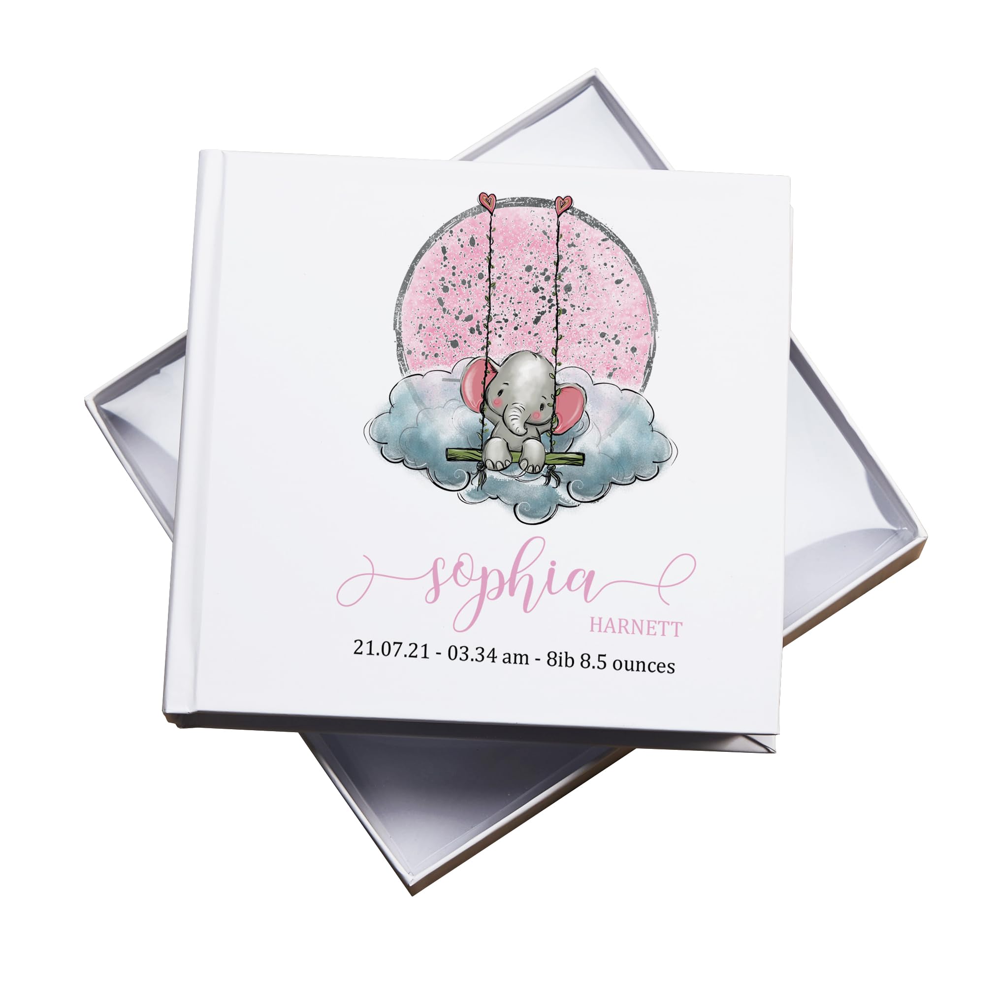 Ukgiftstoreonline Women's White Personalised Baby Girl Photo Album Gift Elephant On Swing