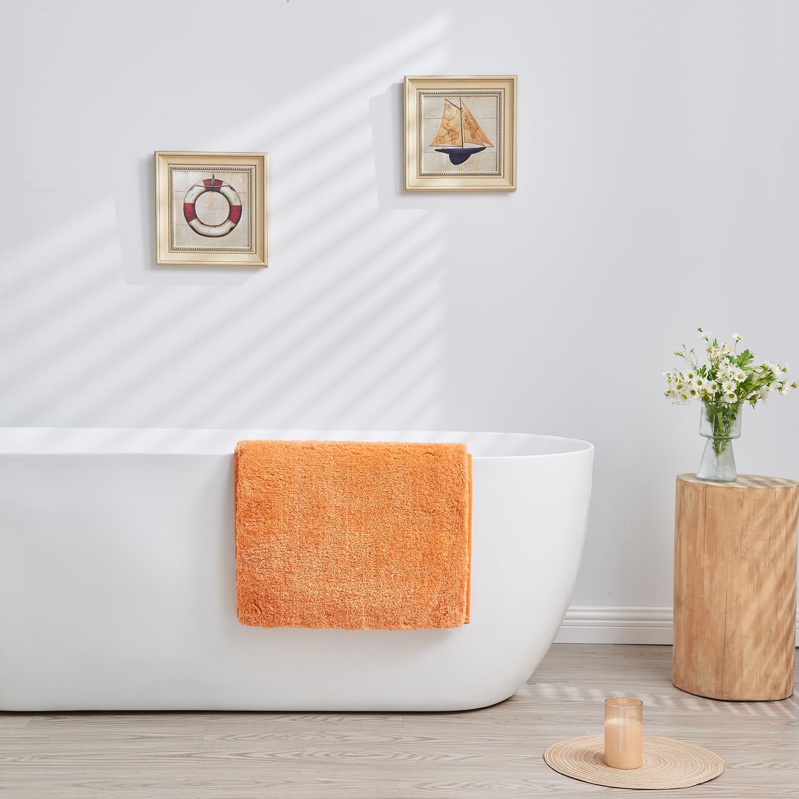 Douceur Orange Bathroom Rugs Non Slip, Super Soft Microfiber Bath Mats Washable, Fluffy Absorbent Bath Rugs for Bathroom, Quick Dry Shower Mat, 36" x