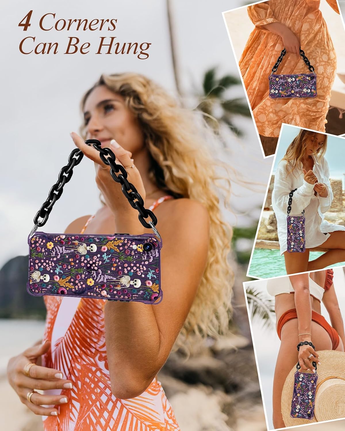 Toycamp for iPhone XR Case with Strap for Women - Cute Funny Girls Girly Skull Flower Pattern Design for iPhone XR Case with Wrist Lanyards Four Corners Flexible Hang Style image 3