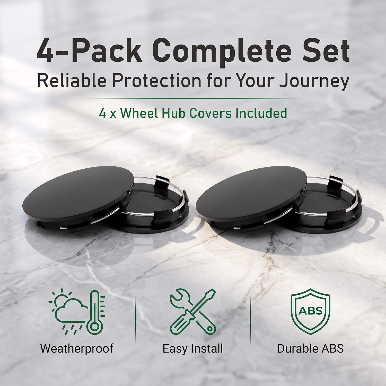 4 PCS Car Wheel Center Caps, 2.36" OD 2.2" ID ABS Rust-proof Hub Caps, Snap-in Scratch-resistant Wheel Center Protective Cover, External Accessories for Most Cars (Black)