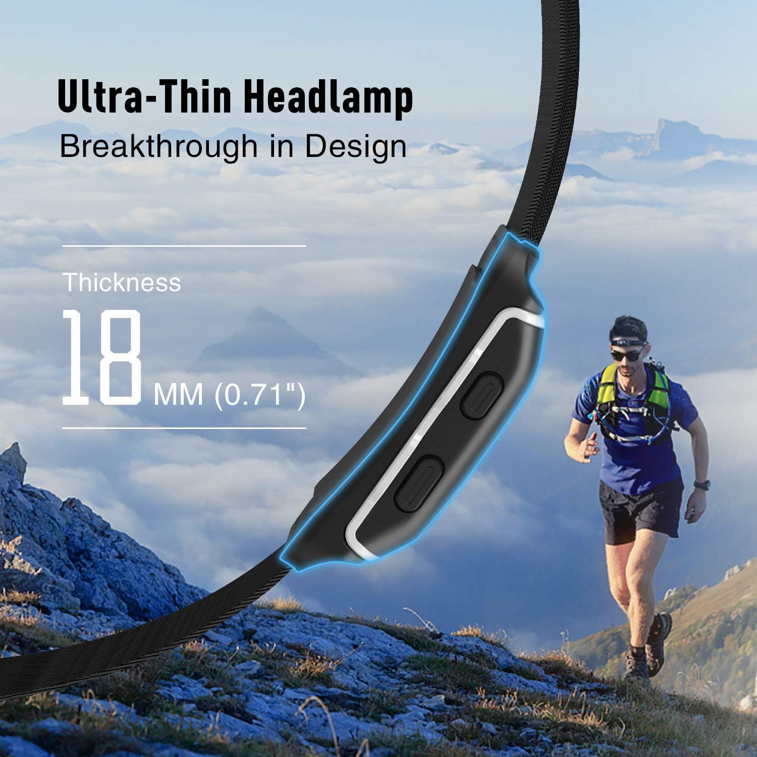 klarus HR1 Plus 600 Lumens Ultra-Slim Running Headlamp Flashlight, USB C Rechargeable Led Headlamp with Red Light, Great for Trail Running, Hiking, Camping, Outdoors, Hunting, Emergency Use