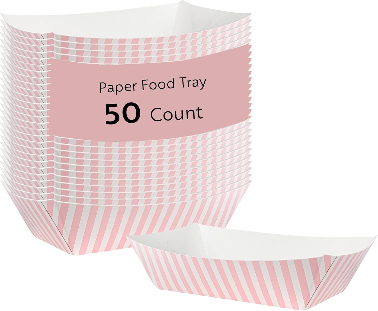 Bio Tek 2 Pound Food Boats, 50 Disposable Paper Food Trays - Heavy-Duty, Greaseproof, Pink And White Paper Boats, For Snacks, Appetizers, Or Treats, Use At Parties Or Carnivals - Restaurantware