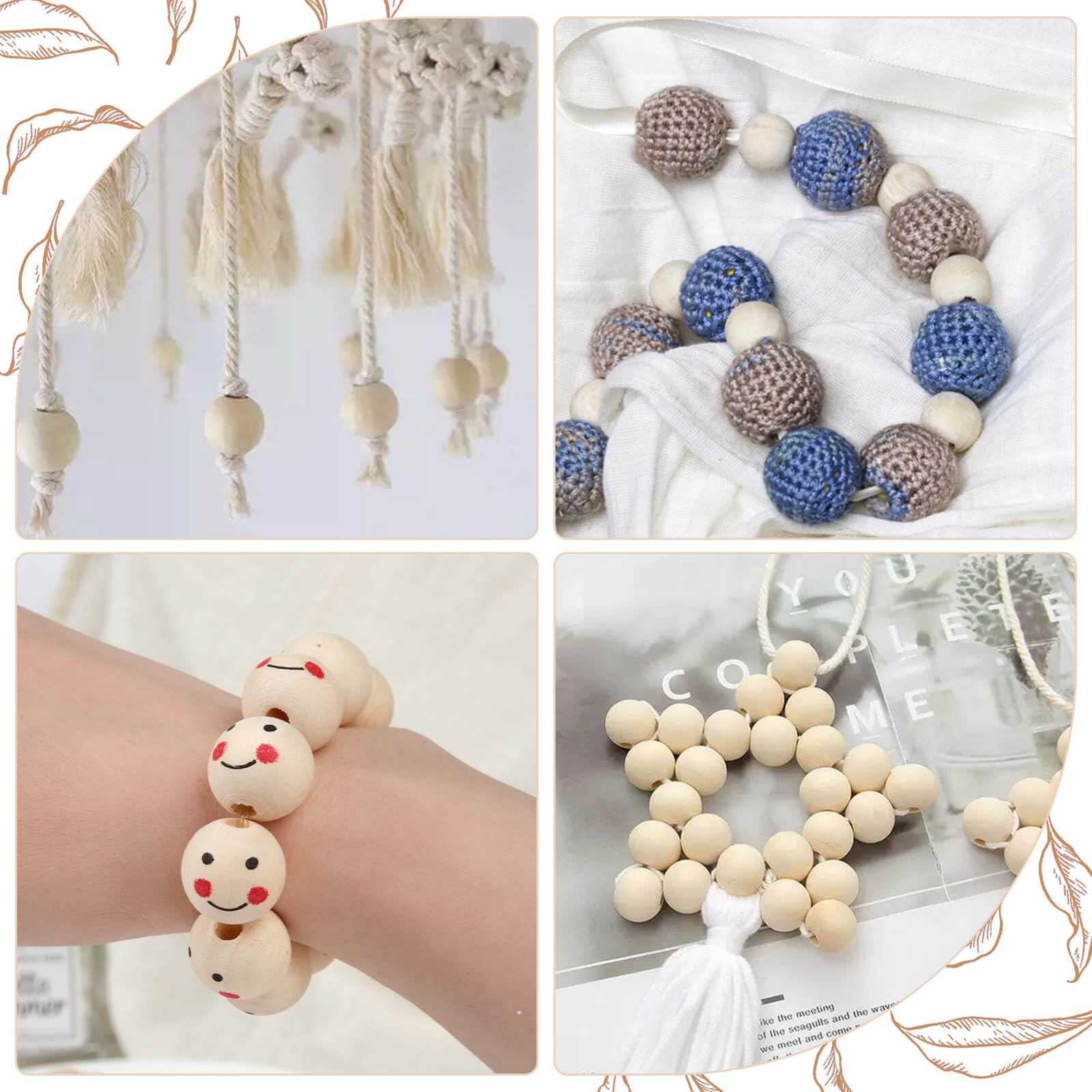 Perles En Bois Smiley Face - 20 Mm - Rondes - Perles Créatives En