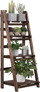 Yaheetech Foldable Ladder Shelves, Decorative Wall-Leaning Home Office Storage Rack Shelves, Display Shelving for Livingroom Bedroom Balcony, Fir Wood Brown, Simple Assembly 4 Tier