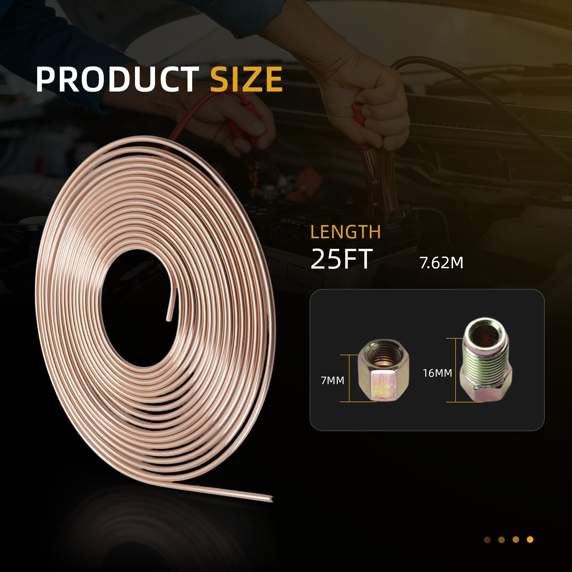 Brake Pipe copper coated steel Tubing 25Ft. of 3/16" Automotive Replacement Brake Lines Kit with 6 Nuts Fittings