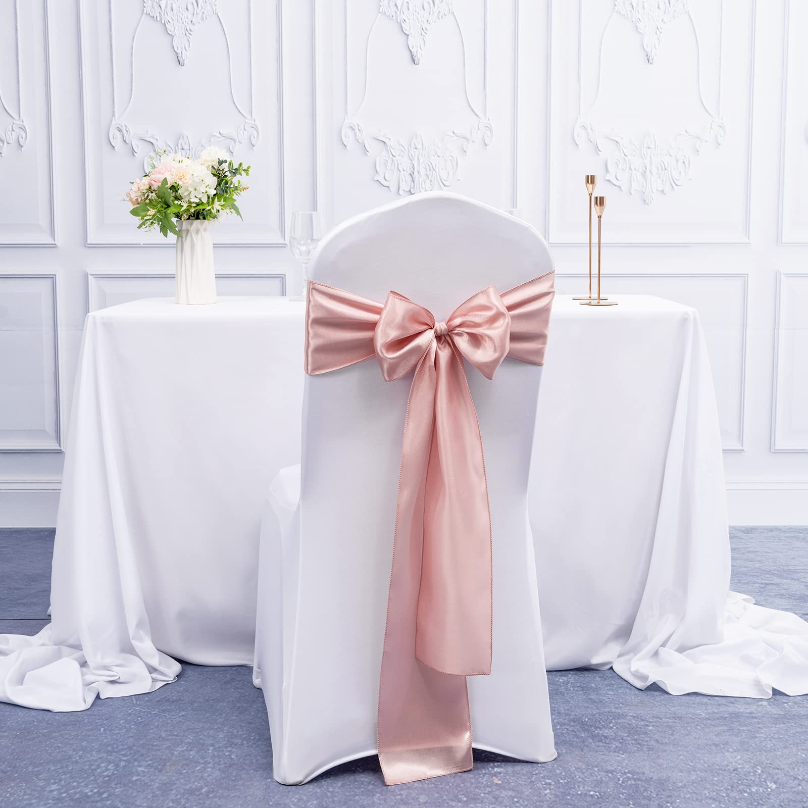 Teruntrue 50 Pièces Écharpes de Chaise en Satin Or Rose Chaise Décorative Arc Conçu Couverture de Chaise Écharpes de Chaise pour Réception de Mariage Hôtel Maison Décoration de Cuisine (Or Rose)