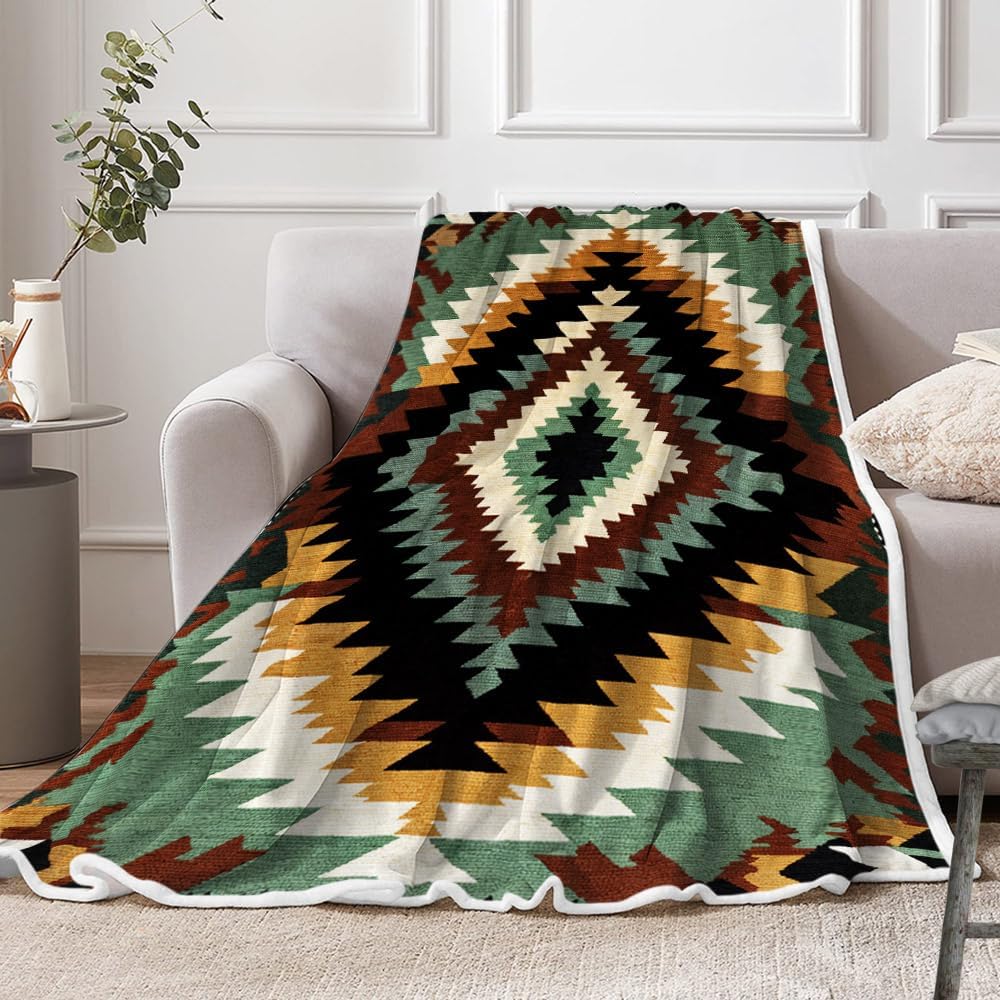 Southwest Native American Throw Blankets, Boho Aztec Blanket Gift, Western Room Decor Ultra Cozy Lightweight Flannel Blankets for Couch Chair Sofa Bed Outdoor Beach Travel 60x90IN