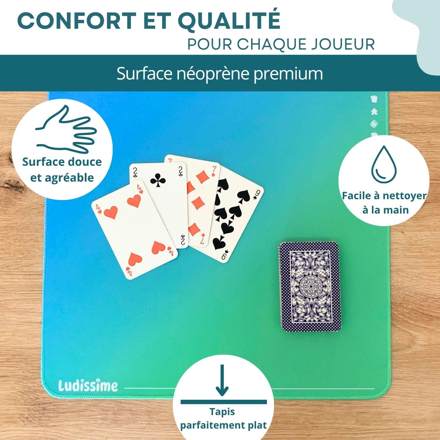 Lot 4 Mini Tapis de Jeux de société 33x33 cm pour Cartes | 4 tapis individuels : 1 par joueur, néoprène antidérapant, format compact pour cartes, famille et voyage