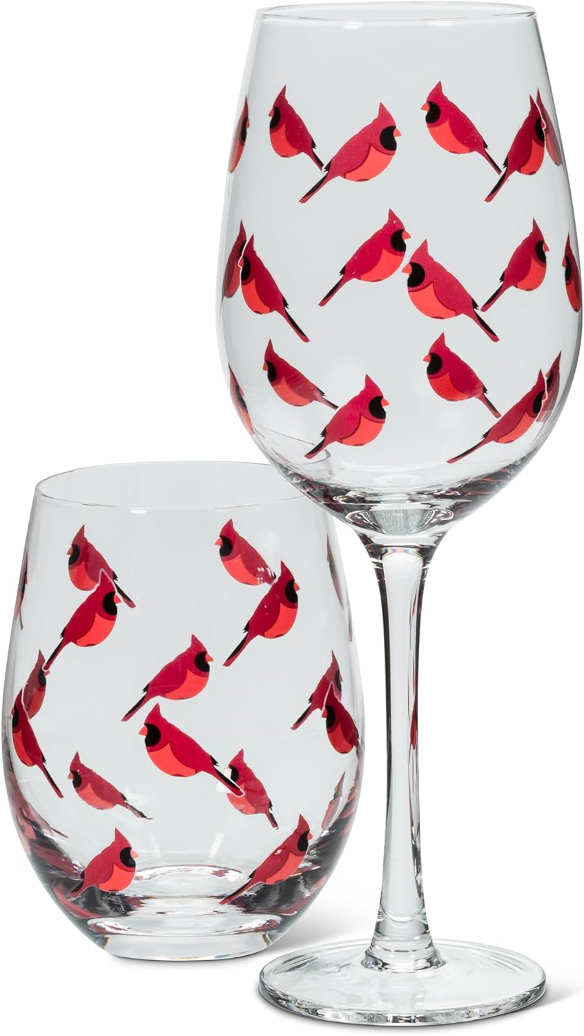 Abbott Collection Cardinal Stemless Wine Goblet - Glass, Clear/Red, 5" H (14oz)