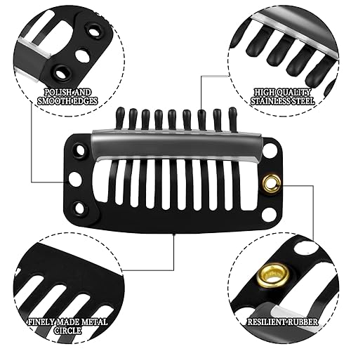 Miniatura 3 de WILLBOND 30 pinzas de extensión de cabello de 1.260 in y 9 dientes, pinzas de presión, peine pequeño, accesorios de peluca para mujer, bricolaje