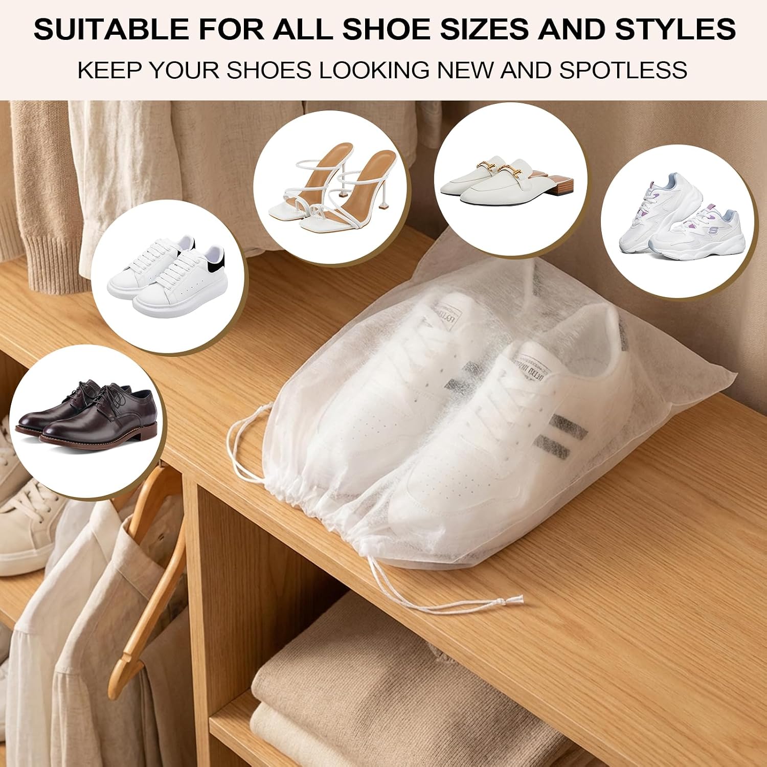 Drawer Organizer Clothes,With 1 Sock Bag and 20 Disposable Shoe Bags,Dresser Organizer for Clothes, Underwear, Sock- Foldable Closet Organization and Storage Dividers Bins for Dormitory, Bedroom,Pink