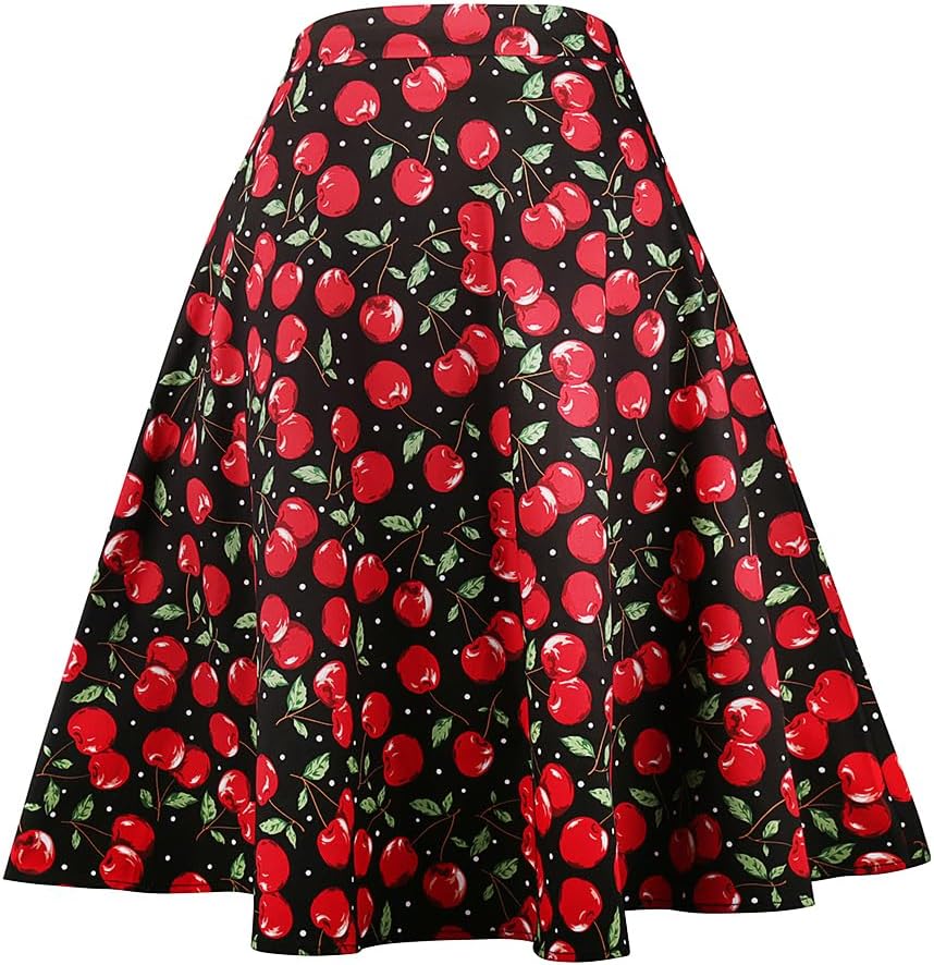 YARN & INK Women's Cotton Midi Skirts Trendy 1950s Vintage Casual A-line Swing Skirt 50s with Pockets Spring Fall
