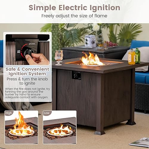 Miniatura 5 de COSTWAY Pozo de fuego de propano de 32 pulgadas, mesa de fuego de gas de 50,000 BTU con tapa, rocas de lava, cubierta protectora, mesa de fuego para