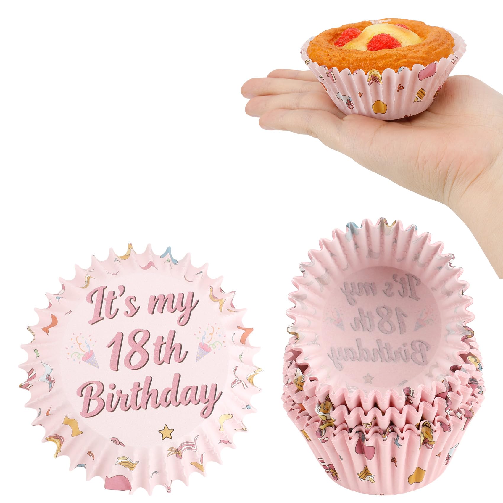 Kiopdse 18th Birthday Cupcake Cases,100pcs Muffin Cases,Cupcake Wrappers,Paper Cupcake Liners,Paper Muffin Cupcake Liners,Muffin Baking Cups,Paper Baking Cups,Cupcake Papers,Standard Size 2x1.25inch
