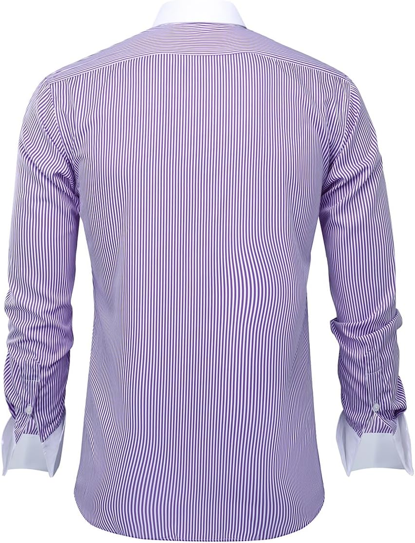 Cloudstyle Men's Dress Shirt Slim Fit Button Down Stripe Checked Shirt - Image 4