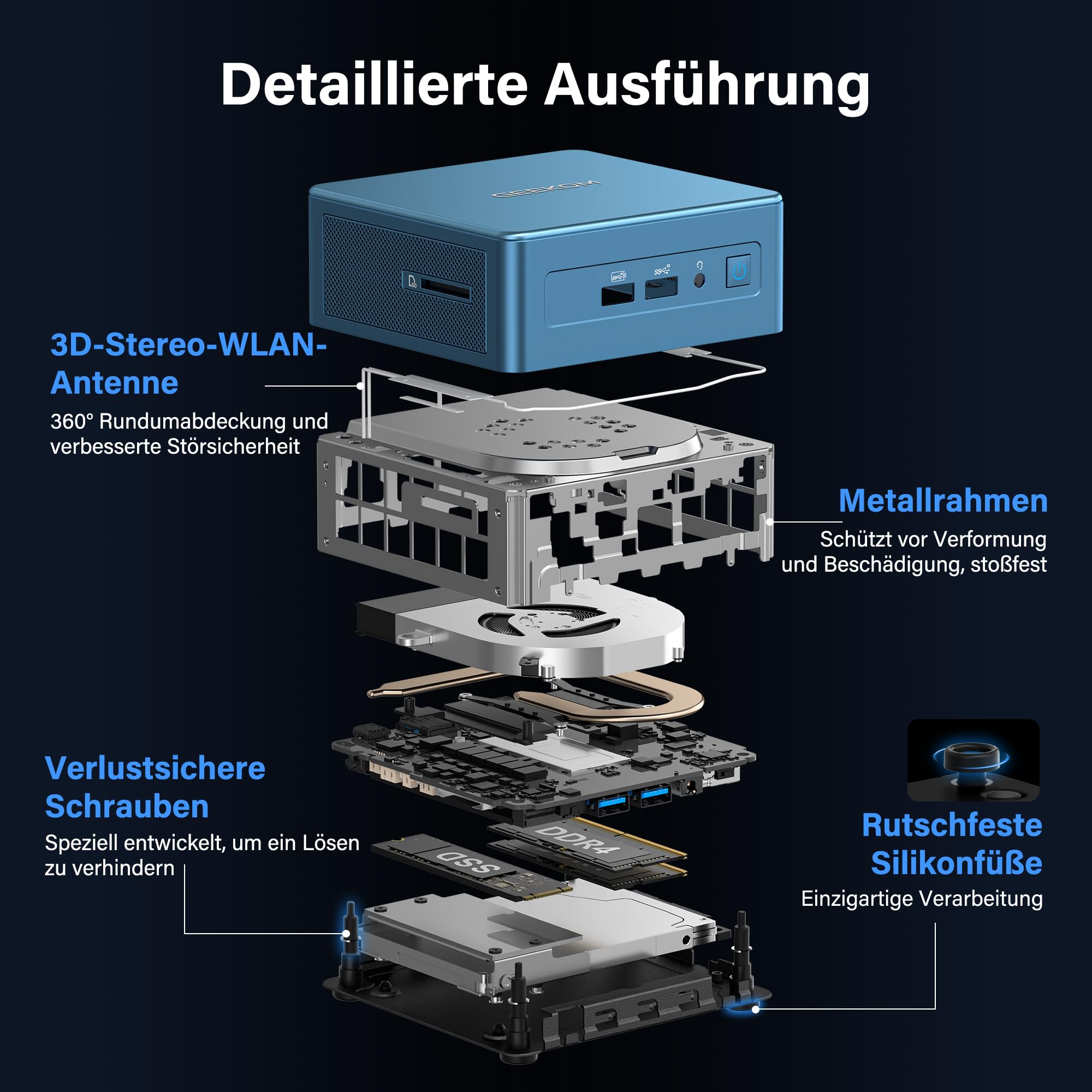 GEEKOM IT12 Mini PC mit Intel i5-12450H, 16GB DDR4 RAM 512GB(Bis zu 4TB) SSD Mini PC Windows 11 Pro mit 2.5G LAN|SD-Kartenleser|Wi-Fi 6E|Bluetooth 5.2|2*USB4 8K Mini Desktop PC für Home&Office&Busiess
