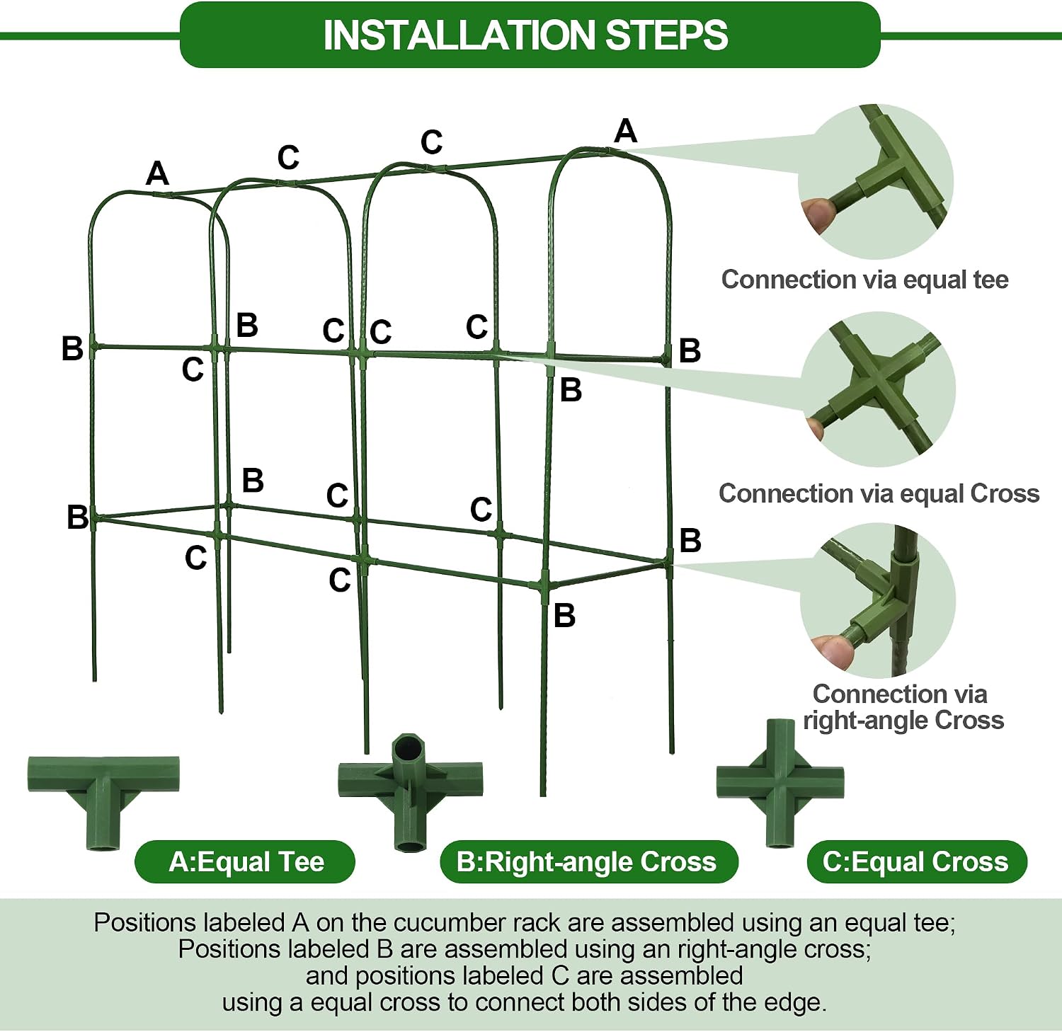 Garden Cucumber Trellis for Climbing Plants, Outdoor Metal Garden Arch Trellis, Plant Support for Vegetables Tomato Trellis Raised Garden Bed (Green, 47.2" Lx21.6 WX47.2 H-M)