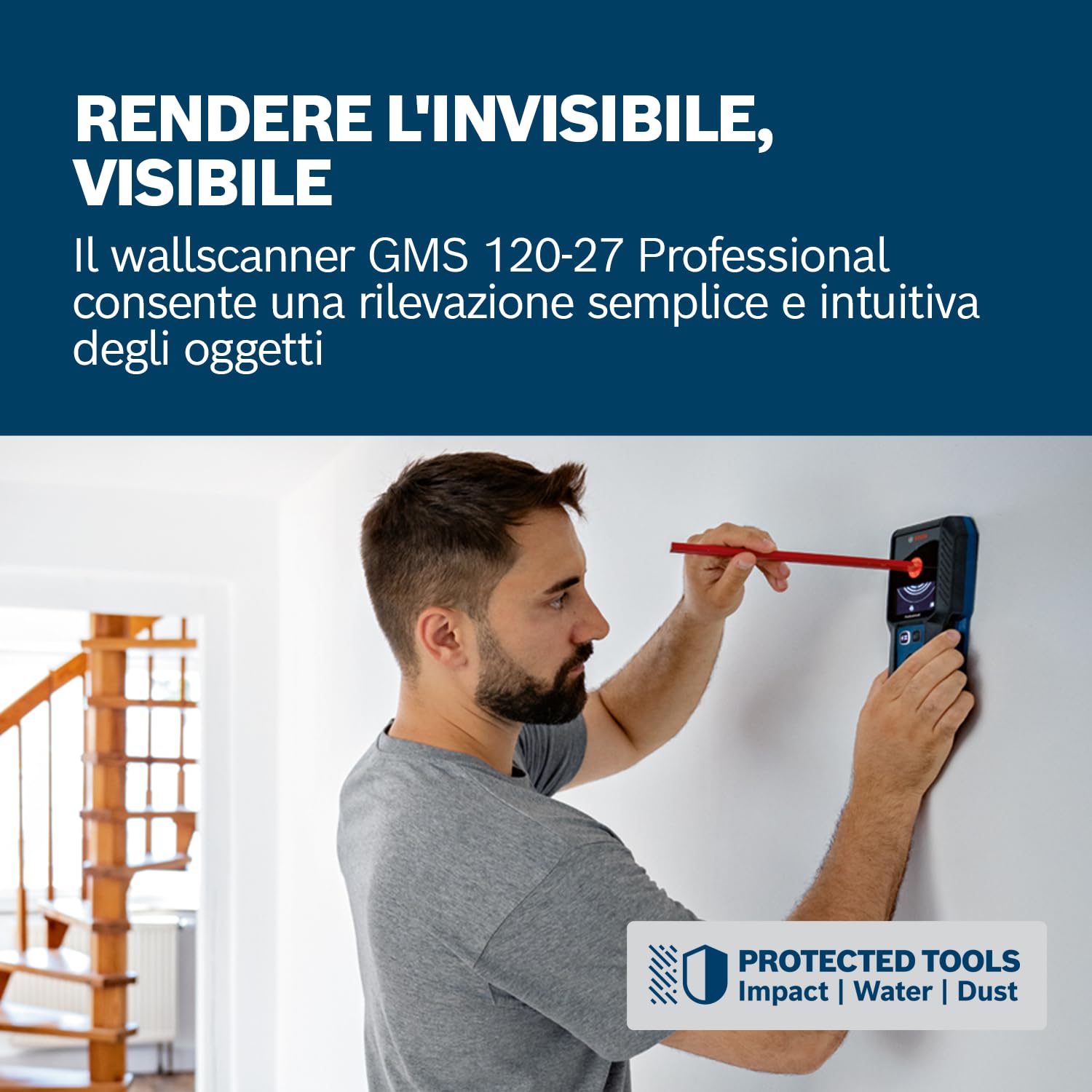 Bosch Professional Wallscanner GMS 100-23 (profondità di rilevazione max. metalli non magnetici/metallo magnetico/cavi sotto tensione: 100/80/ 50 mm, 2 batterie AA, custodia)