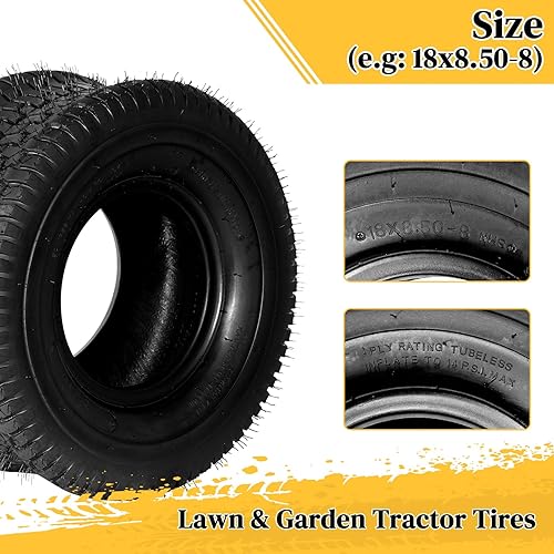 Miniatura 6 de MOTORHOT 2 neumáticos de césped para cortacésped de 18 x 8.50-8 para tractor, jardín, carrito de golf, 18 x 8.5 x 8 4PR sin cámara