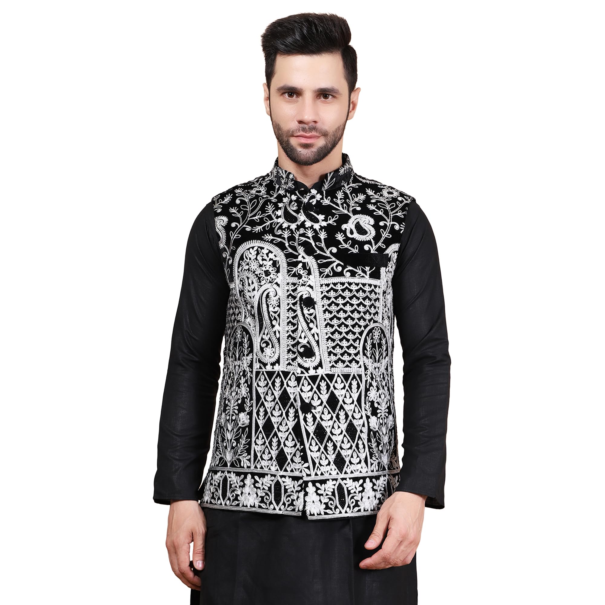 wintage Embroidered velvet black modi nehru jacket-picture-32
