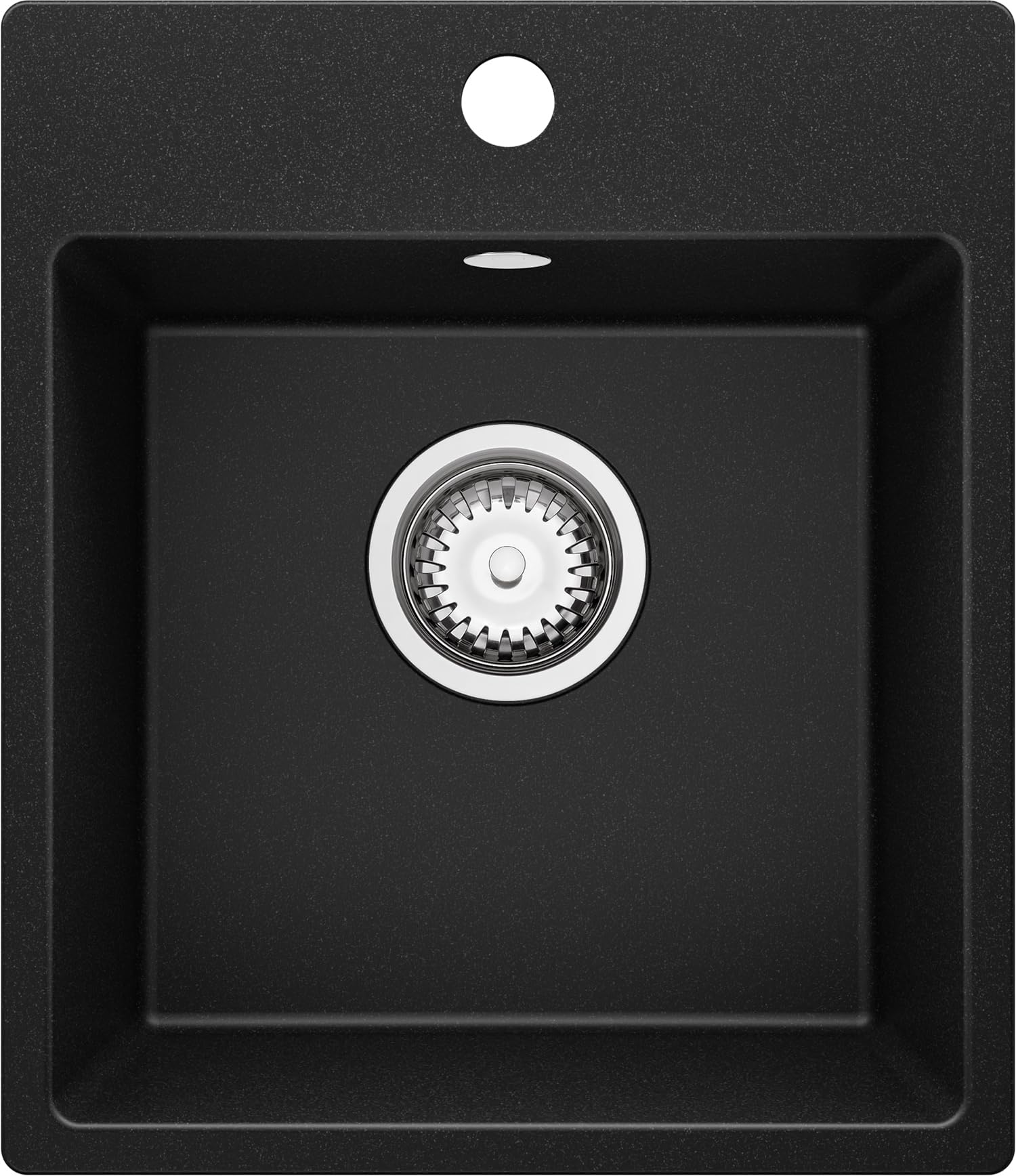 PRIMAGRAN Lavello da Cucina Nero 38x44cm, Lavandino in Granito a 1 vasca + Sifone Classico, Lavabo da Cucina Incasso al Mobile 40cm - Riga Easy S001