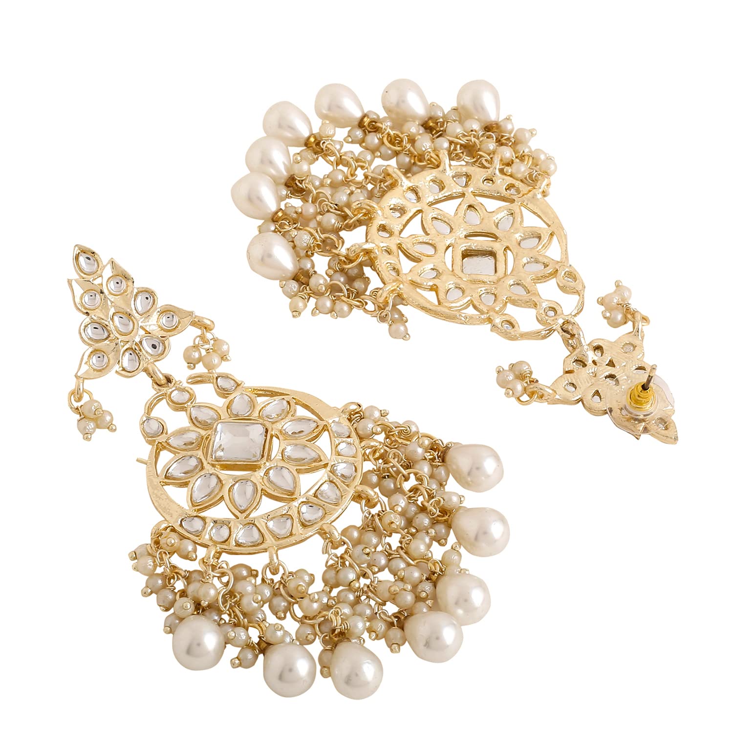 Kundans Chandbali Earrings Plated Studded Beads Drop
