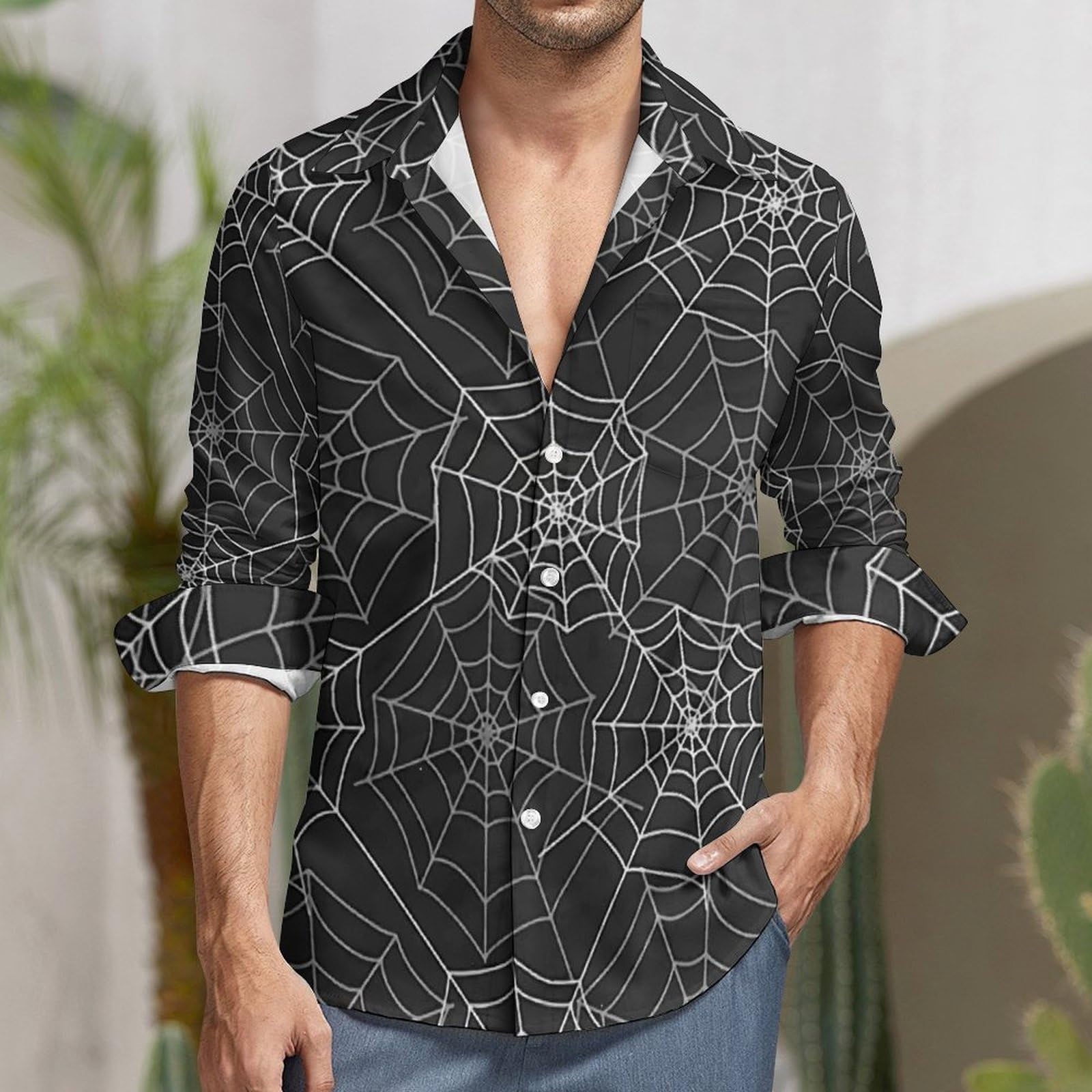 Amazon.co.jp: シャツ メンズ 長袖 蜘蛛の巣 クモ柄 スパイダー T