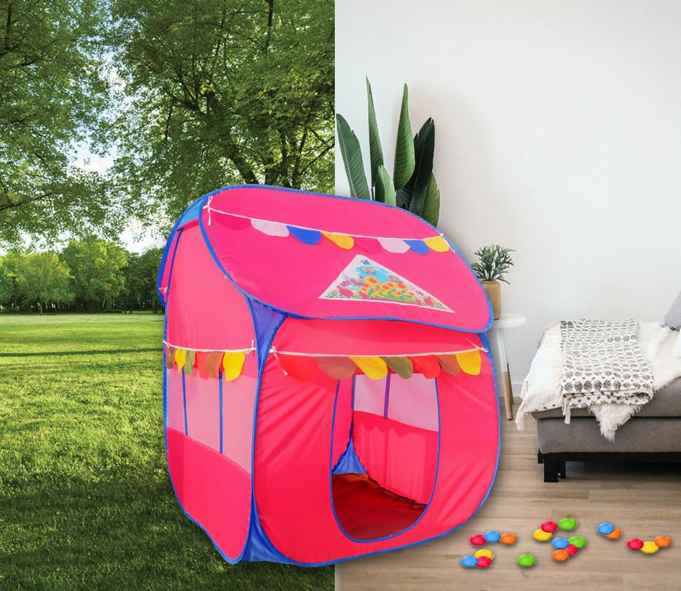 Image of Homecute Foldable Pop Up Hut Type Kids Toys Play Tent House for Boys and Girls (Medium Size Pink)