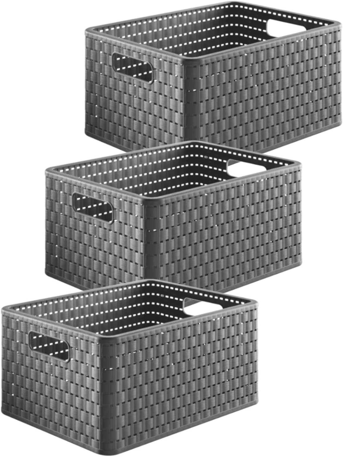 Rotho Country Set van 3 opbergdozen 2l in rotanlook, Kunststof (PP) BPA-vrij, wit, 3 x A6/2l (18.3 x 13.7 x 9.8 cm