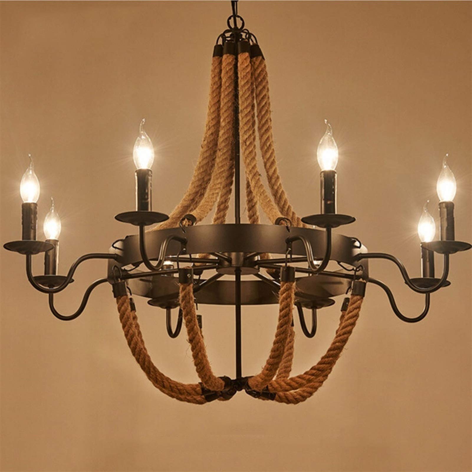 Suspension industrielle cuisine et salon grand lustre loft rustique 8 lampes