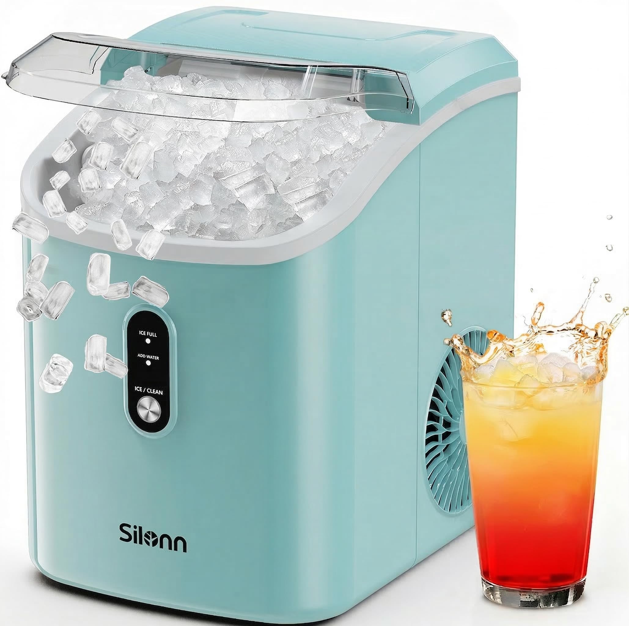 Photo 1 of Silonn Nugget Ice Maker Countertop, Chewable Pellet Ice Machine with Self-Cleaning, Portable Pebble Ice Maker with Ice Scoop for Home, Kitchen & Office, Green