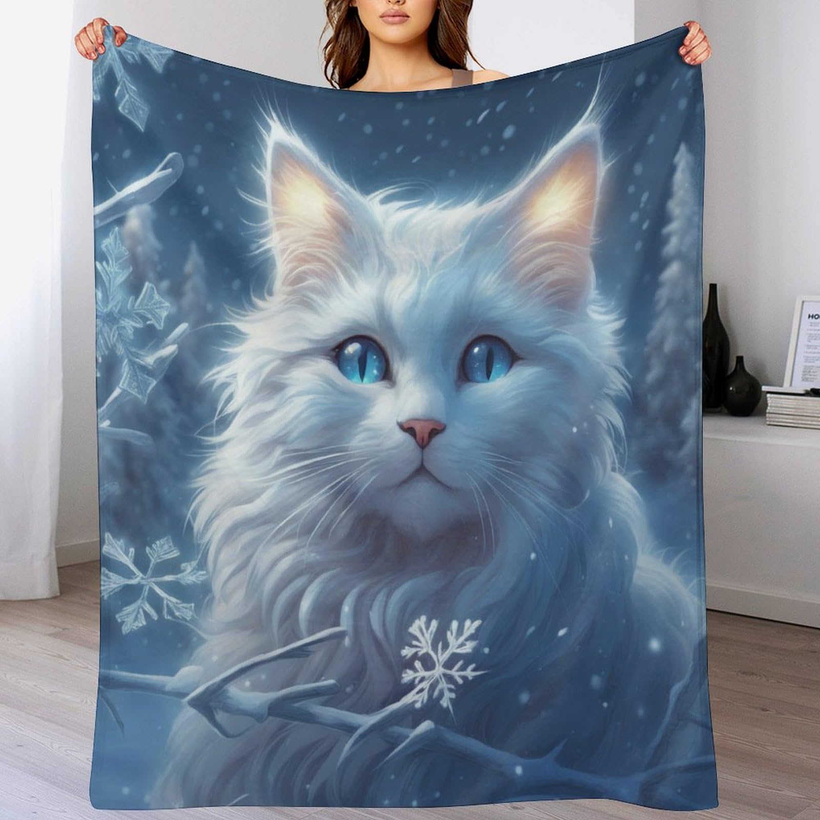 Manta de forro polar con diseño de gato de 130x180 cm para sofá de salón