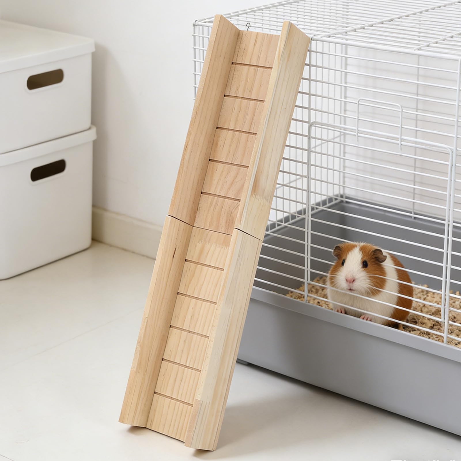 Holzrampe für Meerschweinchen mit Natürlichem Material und Sicherer Konstruktion für Haustierkäfig und Aktiven Spielplatz in Khaki Farbe