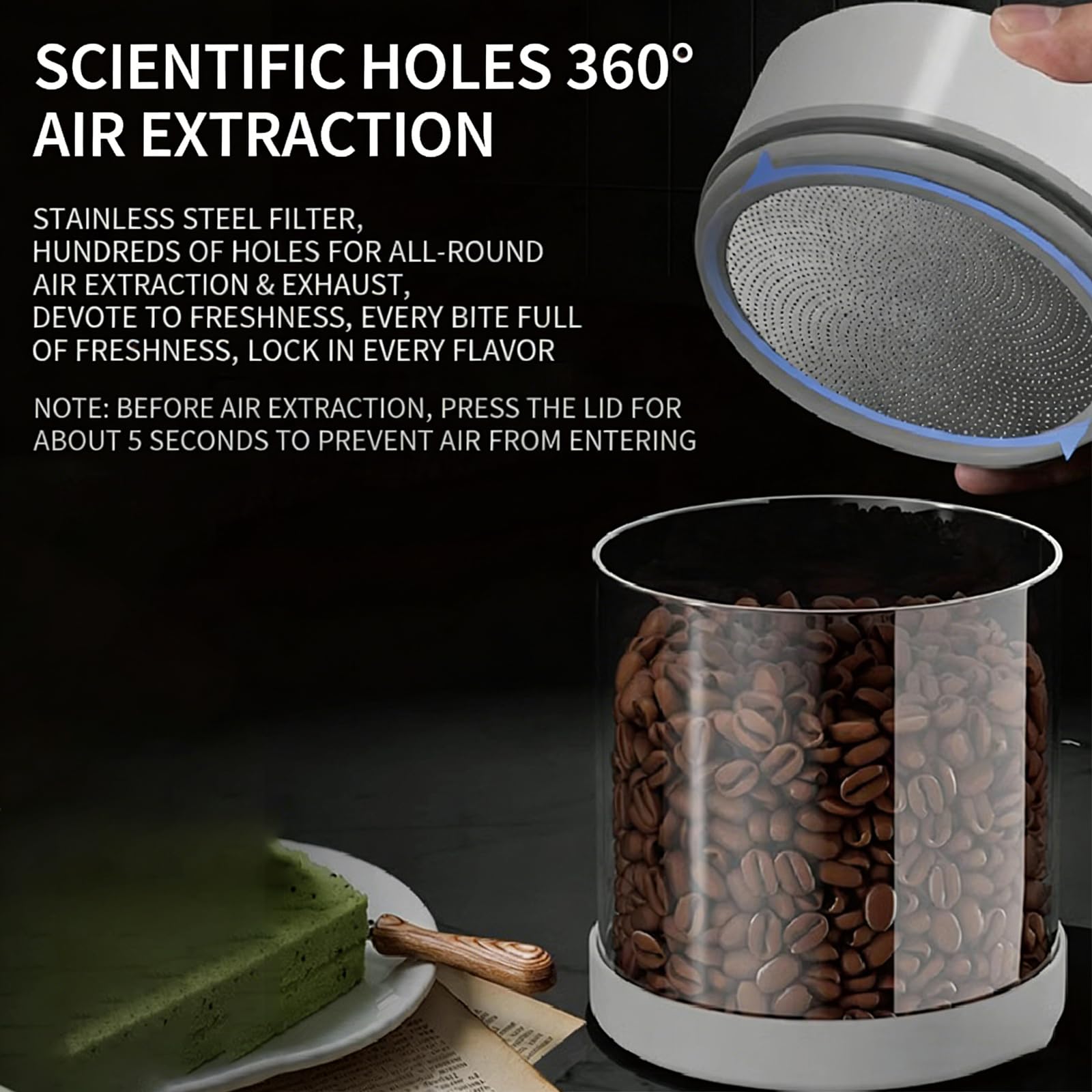 Automatische Vakuum-Kaffeedose, Kaffeebehälter Elektrisch Vakuumversiegelt, 600/950/1350ml Kapazitäten, Eingebauter Monats-/Datum-Tracker, 360° Luftabsaugung, für Kaffeebarzubehör, Geschenke