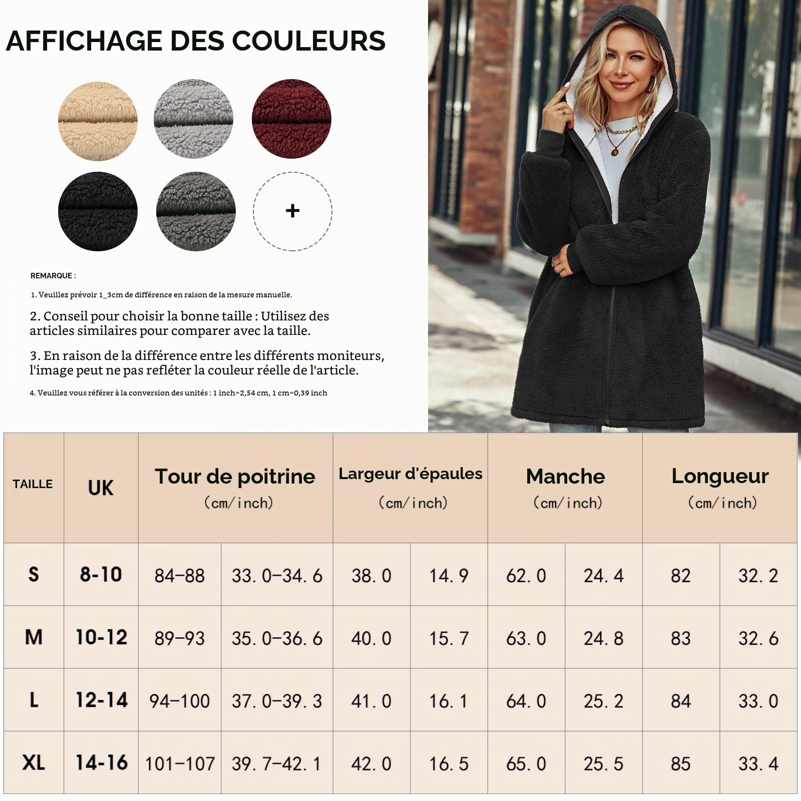 Voqeen Sweat à Capuche Zippé Femme Chaud en Polaire Sweatshirt Hoodie avec Poches Casual Sport Fitness Outdoor Basic Confortable Protection contre le froid Oversize Hiver Mode Veste