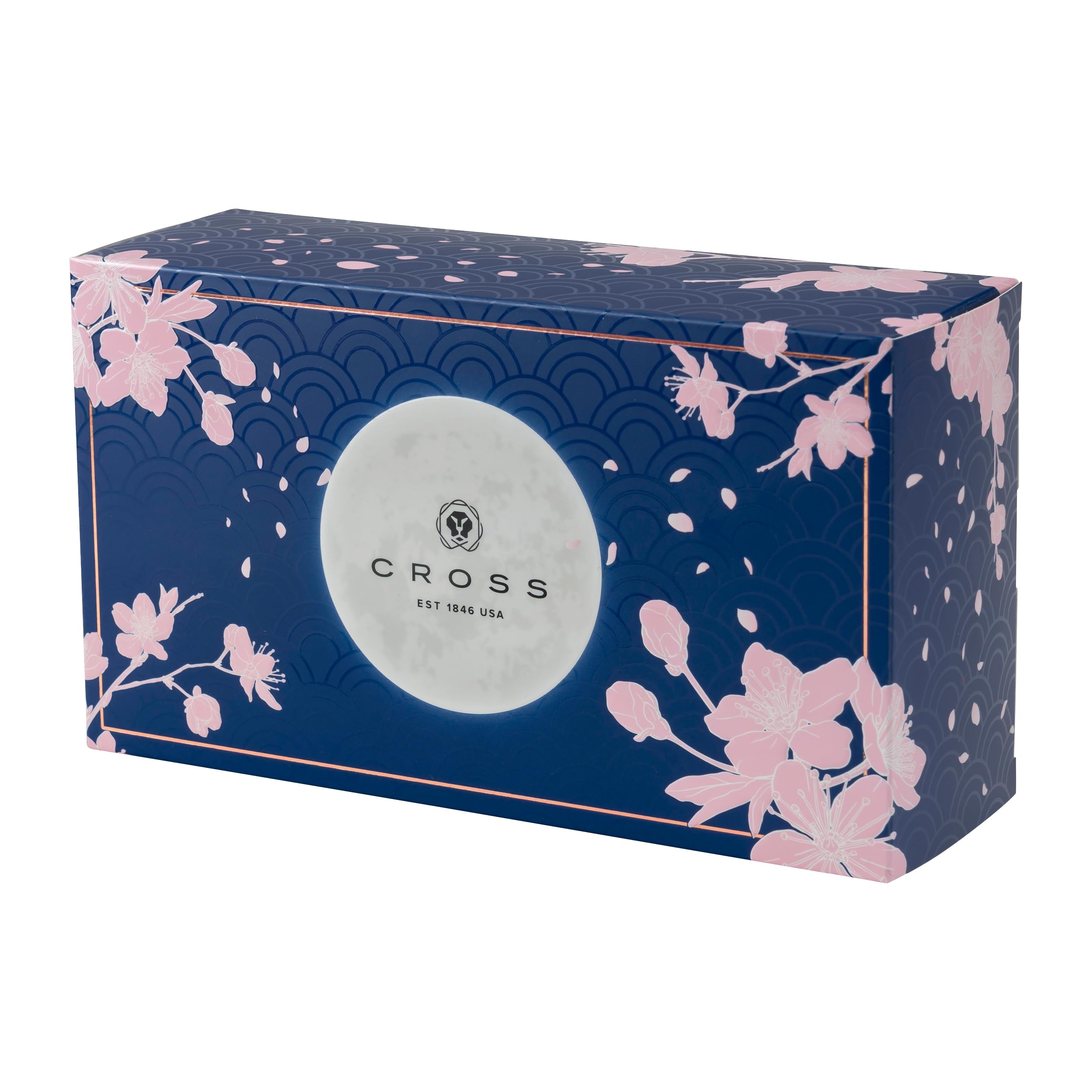 Cross Century II - Penna stilografica Cherry Blossom (pennino F in acciaio inox, inchiostro nero, con confezione regalo di alta qualità), vernice blu traslucida, raccordi in acciaio inox placcato oro