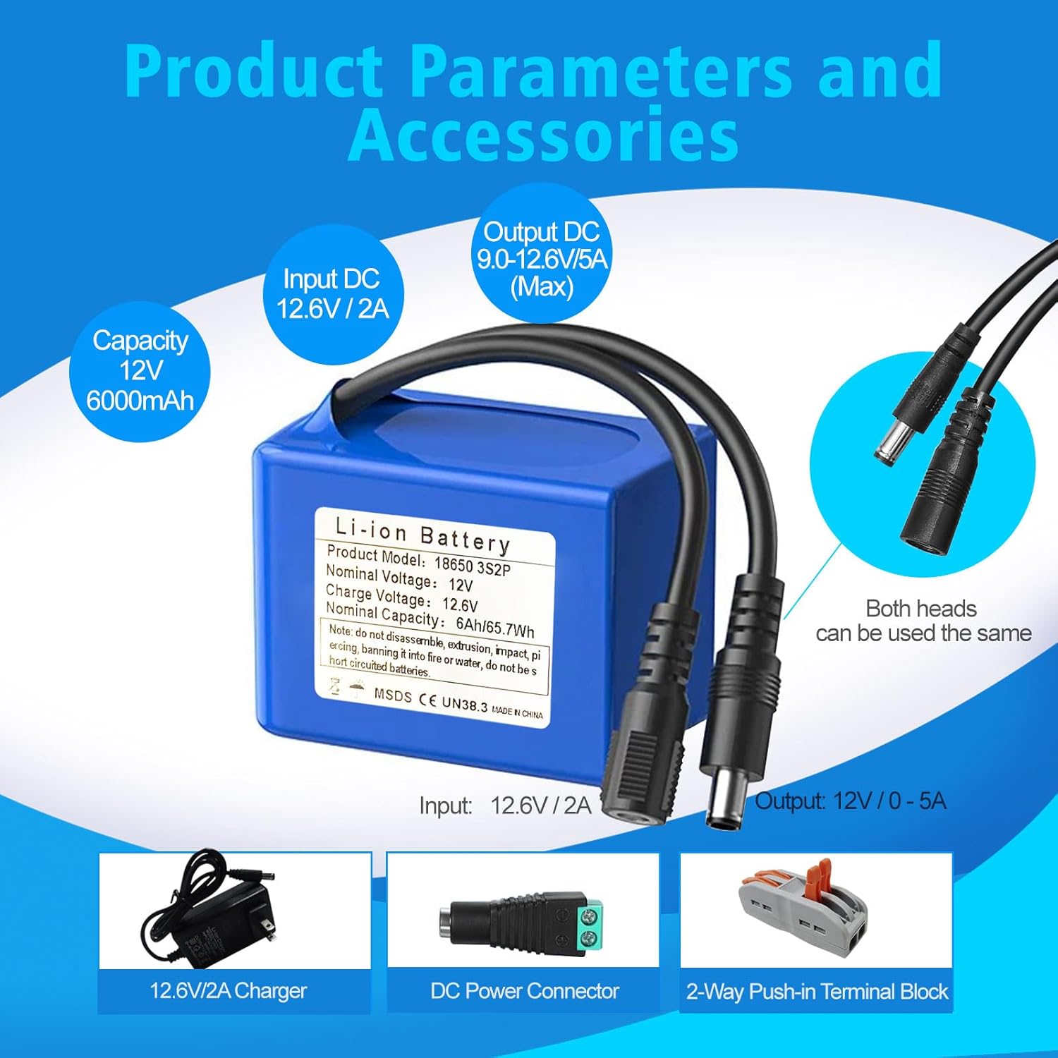 12V 6000mAh Rechargeable Lithium-Ion Battery Pack with Charger - Long-Lasting Power for RC Cars Drones LED Lights CCTV Cameras Robotics DIY Electronics