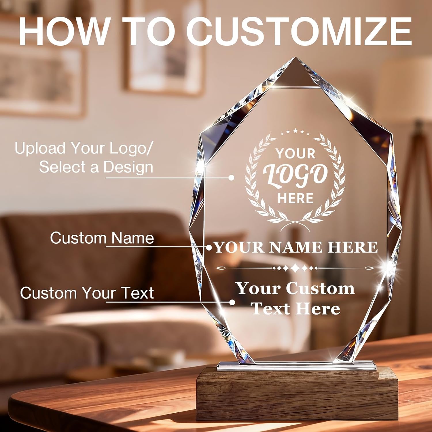Custom Crystal Trophy Award with Wood Base, Personalized Plaque Engraved with Logo Text for Retirement, Difference Maker, Employee Appreciation Gifts for Coworker, Manager, Boss
