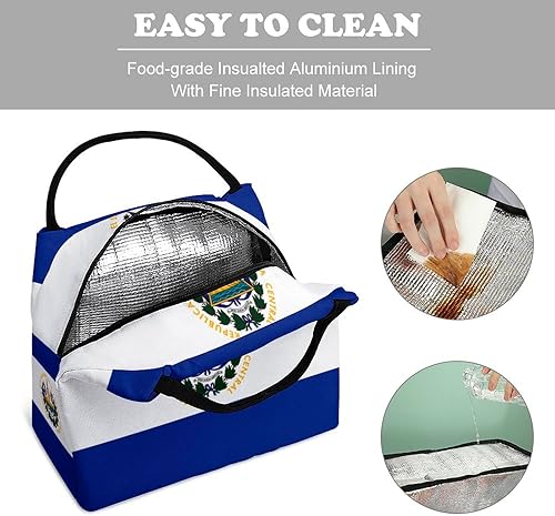 Miniatura 3 de Bolsa de almuerzo con aislamiento reutilizable con la bandera de El Salvador, bolsa portátil para el trabajo, picnic o viajes